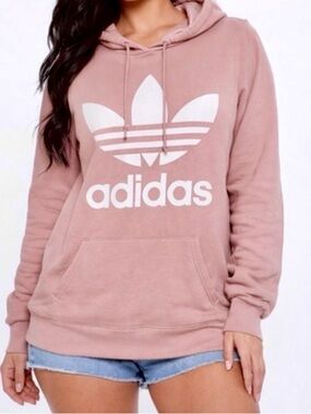 Adidas Trefoil Logo Pullover Hoodie Pink Women's Size XS